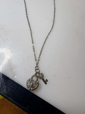 Rhinestone Heart Lock and Key Charm Necklace